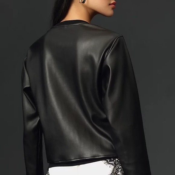 New Anthropologie LA MADE Size S FAUX LEATHER PULLOVER Sweatshirt Top Shirt - Picture 3 of 9